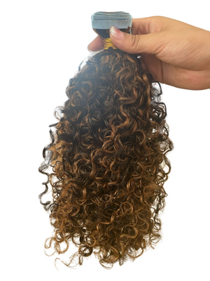 Deep Curly Tape-In Hair Extensions (Balayage colour)