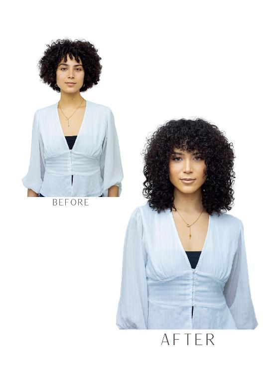 Deep curly tape-in hair extensions before and after