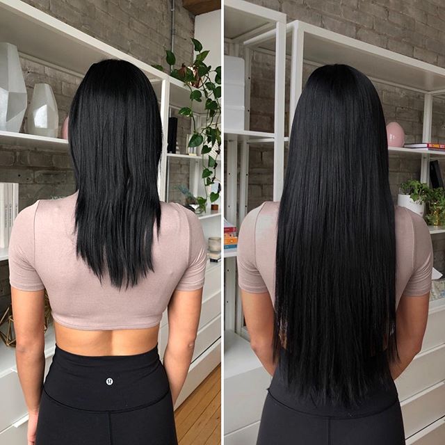 Straight Tape-in Hair Extensions. Hair extensions before and after.