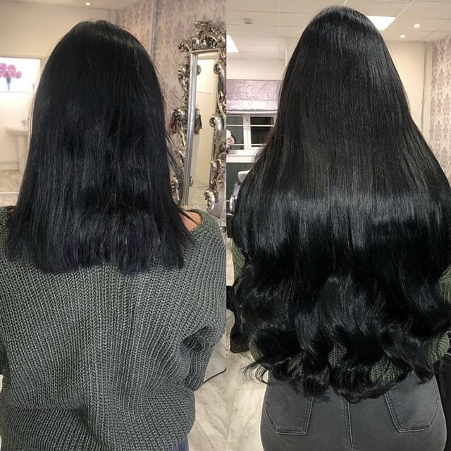 Straight Tape-in Hair Extensions. Hair extensions before and after