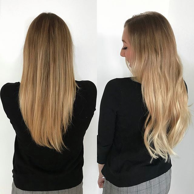 Straight Tape-in Hair Extensions. Hair extensions before and after