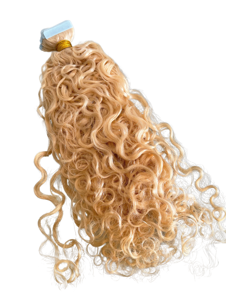 Blonde deep curly tape-in hair extensions - Colour 613