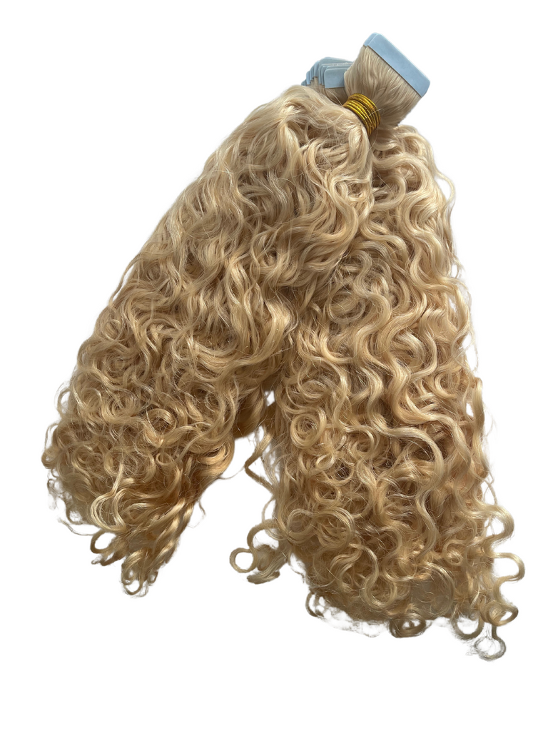 Blonde deep curly tape-in hair extensions - Colour 613