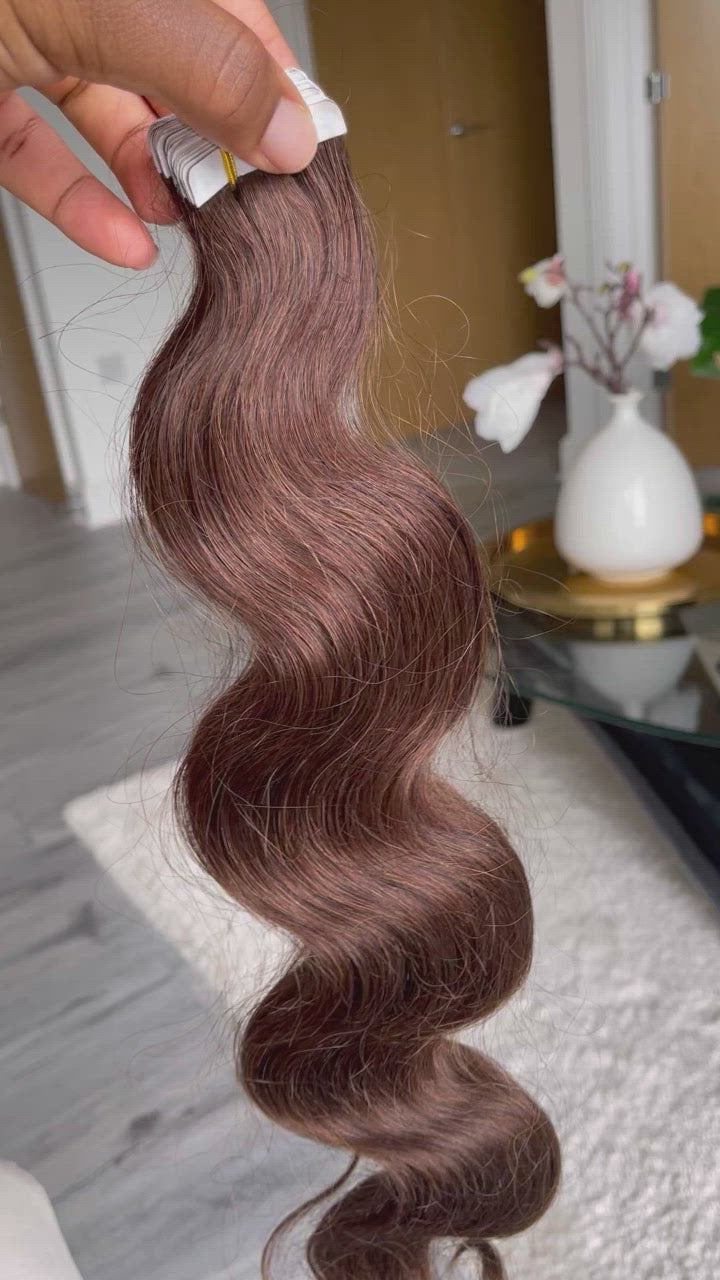 Brown body wave tape-in hair