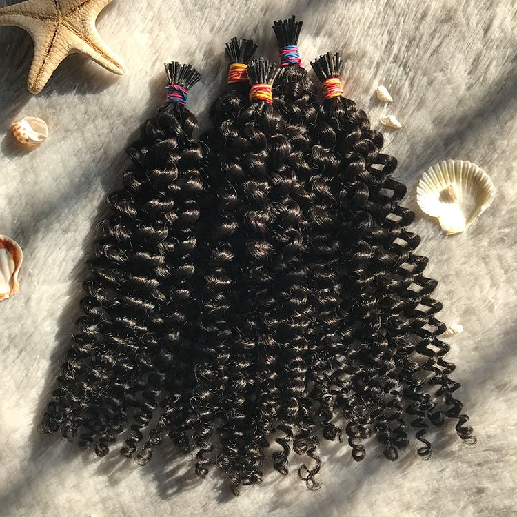 Kinky Curly Micro-link Hair Extensions.
